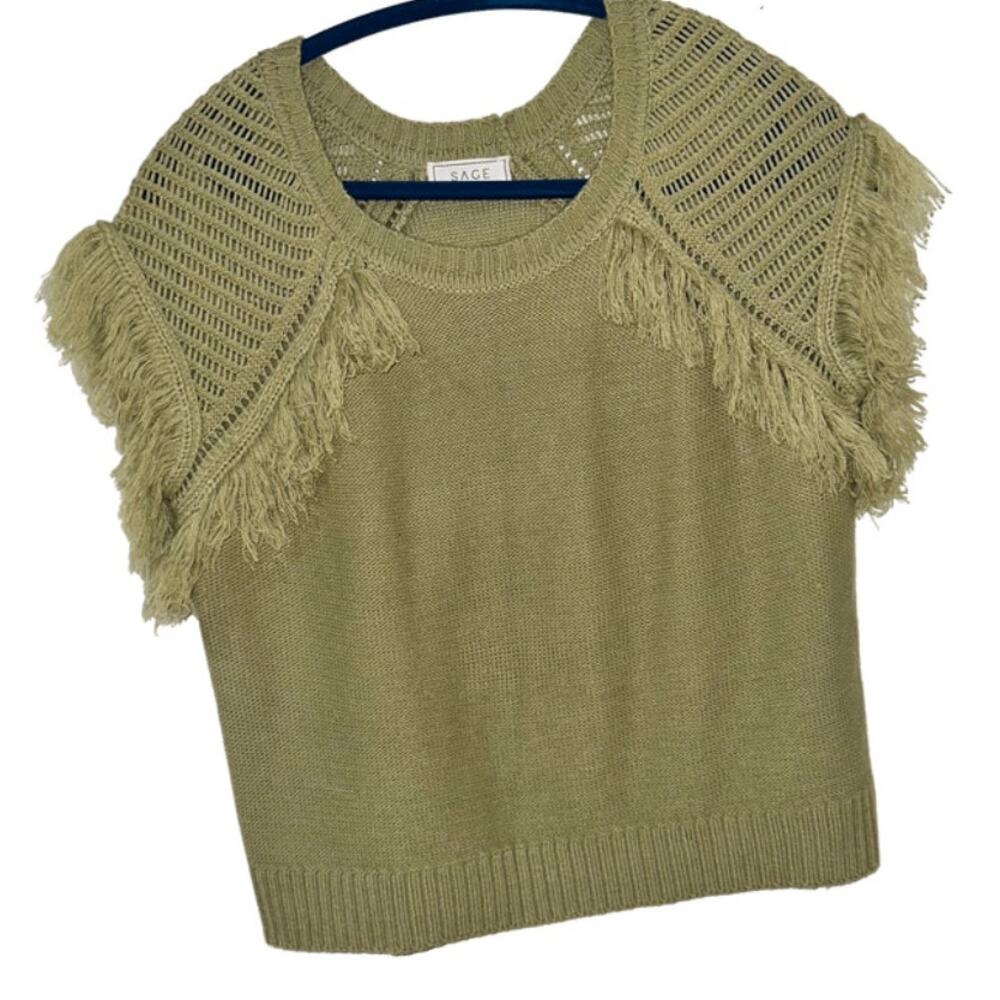 SAGE The Label Sage Green Knit Fringe Design Small